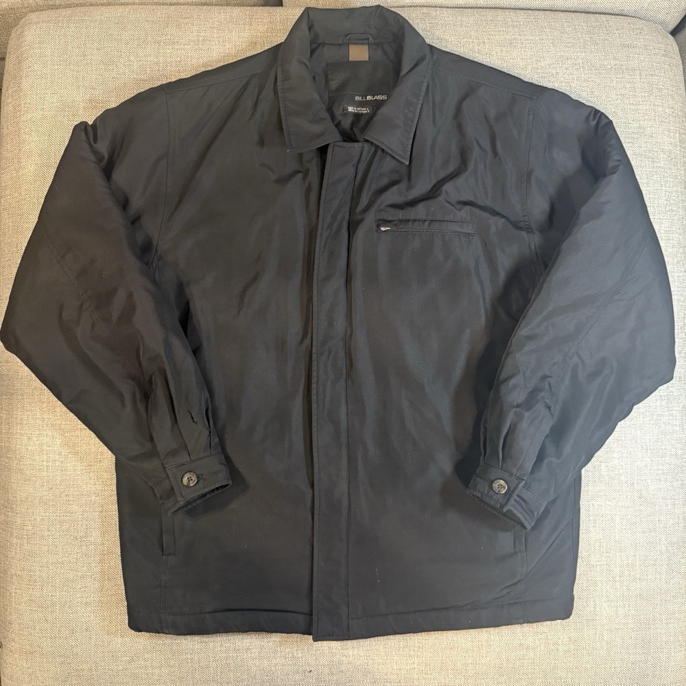 Bill Blass Mens Black Insulated‎ Jacket Quilted Lining Full Zip Winter Coat SzL